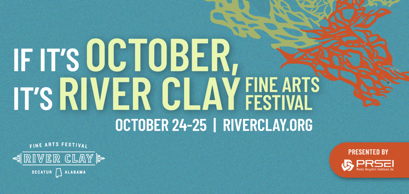 River Clay 2026 billboard in blue featuring the October festival message