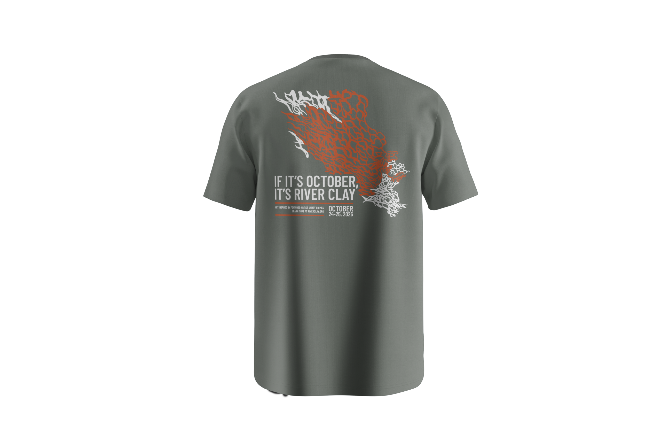 Back of the green River Clay 2026 short-sleeve festival shirt